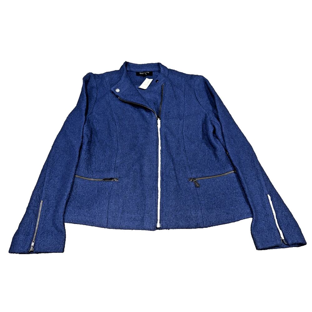 Talbots Blue Wool Blend Moto Jacket Full Zip NWT Petites 8P